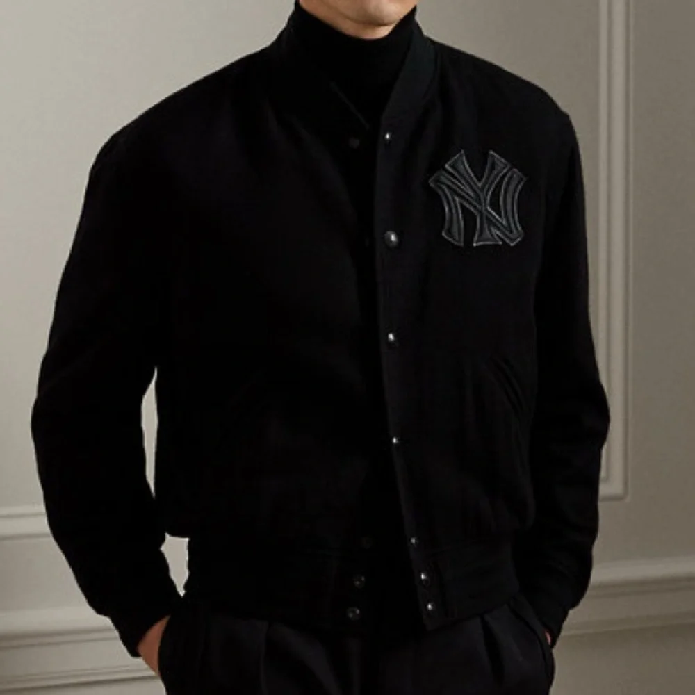 ‼️SOLD ‼️Ralph Lauren Men Yankees Cashmere Jacket Medium M Black Purple Labe - Picture 1 of 15
